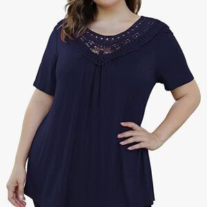 NWT a.Jesdani Women's  Tops Short Sleeve Lace Pleated Size 2XL